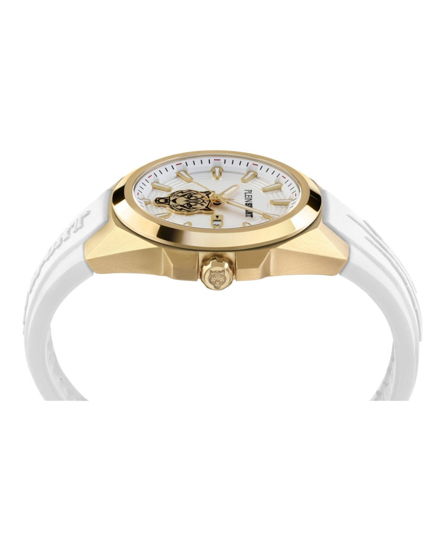 Plein Sport 47Mm Yellow Gold Case Silicone Watch With Enamel Dial