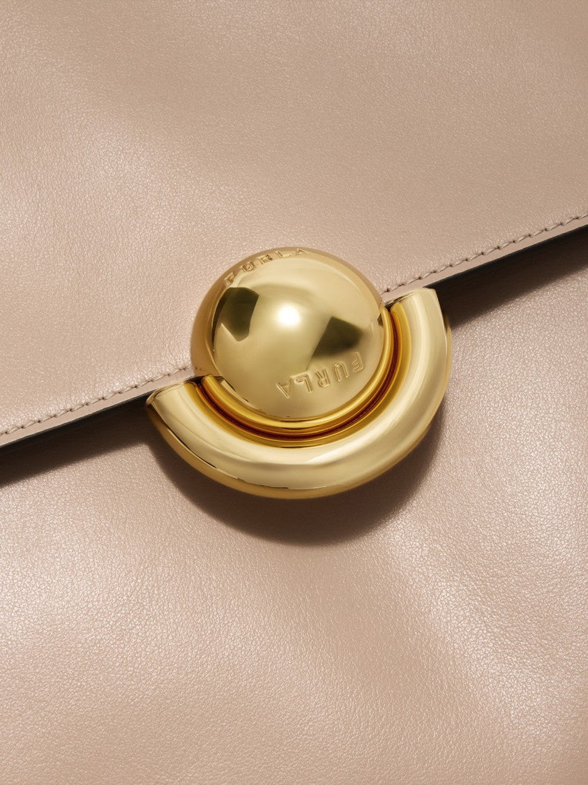 Furla Domus M Structured Neutral Leather Shoulder Bag