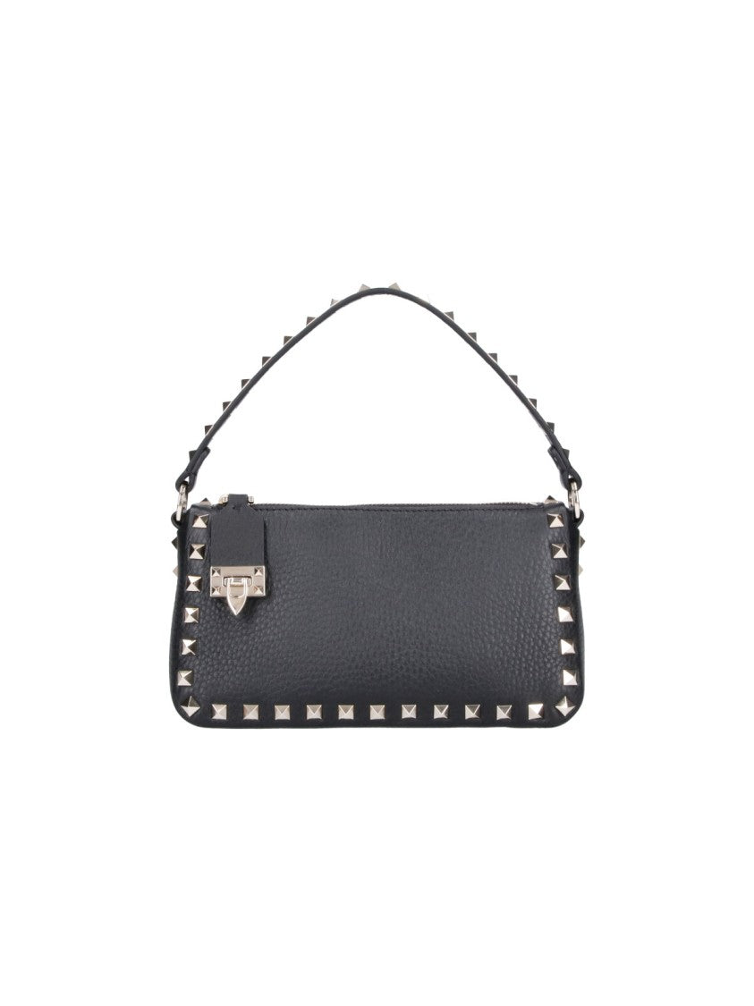 Valentino Garavani Black Rockstud Textured Calfskin Leather Shoulder Bag