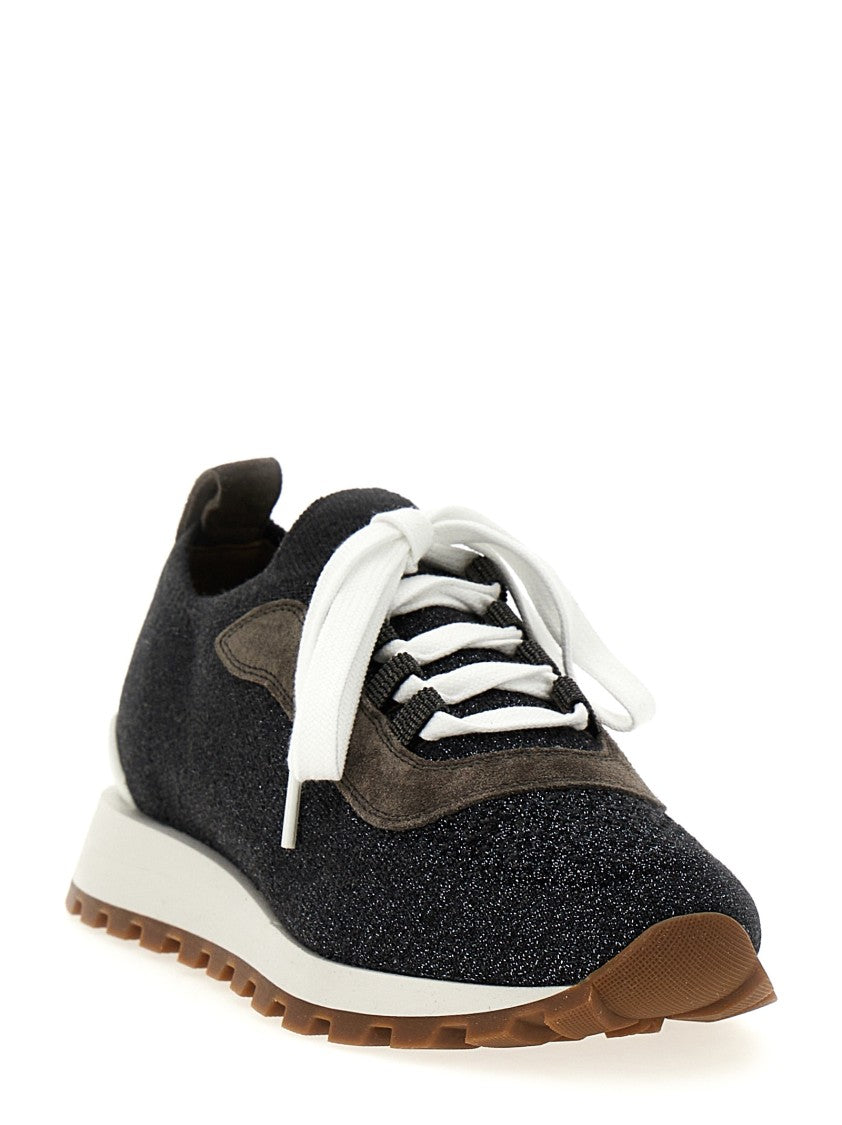 Brunello Cucinelli Lurex Sneakers With Suede Accents And Rubber Sole