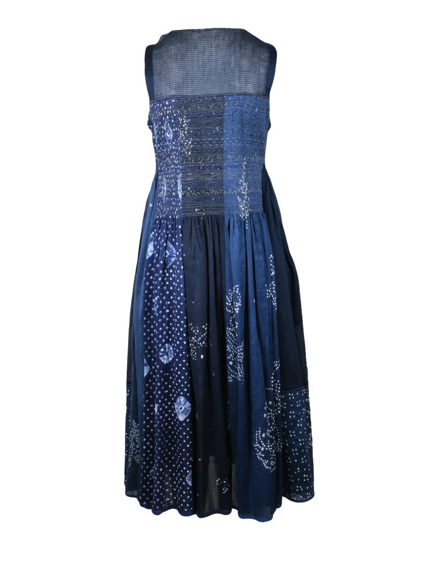 Injiri Blue Patchwork Cotton-Silk Maxi Dress