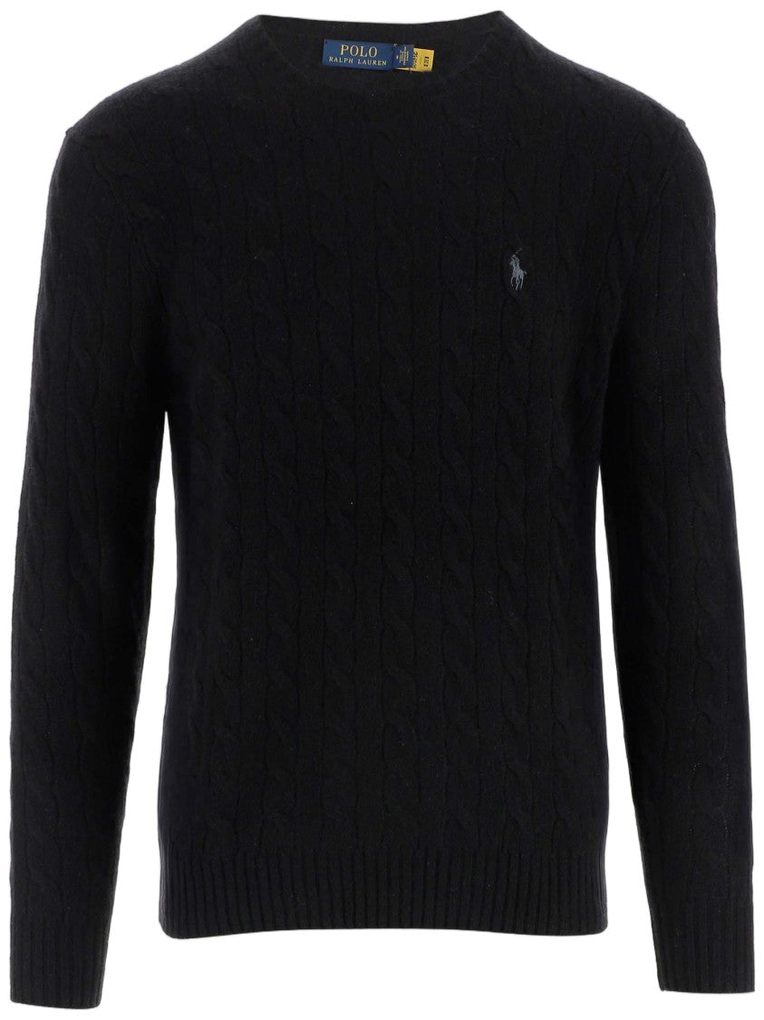 Polo Ralph Lauren Black Cable-Knit Wool Cashmere-Blend Sweater