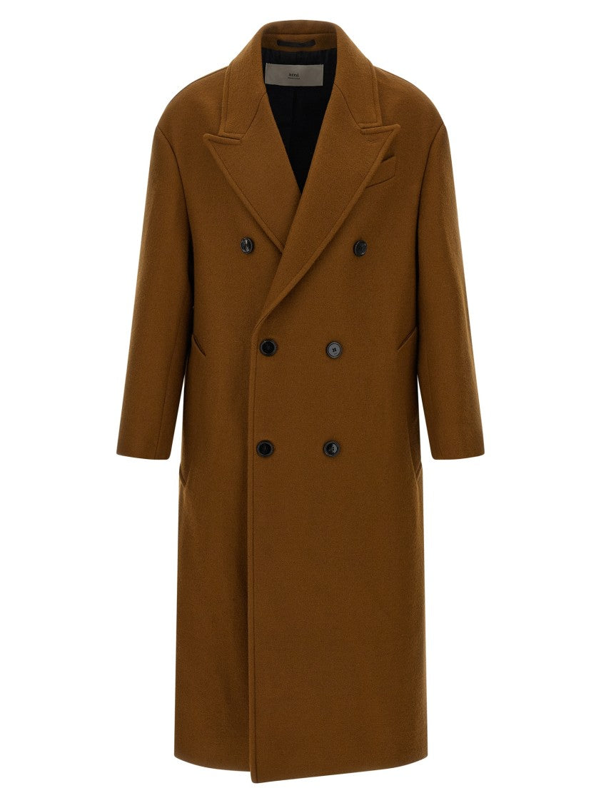 Ami Paris Double-Breasted Virgin Wool Coat With Peak Lapels