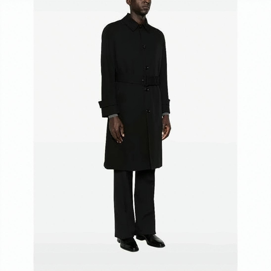 Lardini Long Black Wool Coat With Classic Collar