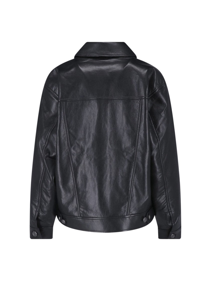 Anine Bing Black Leather Blend Rory Jacket With Classic Collar