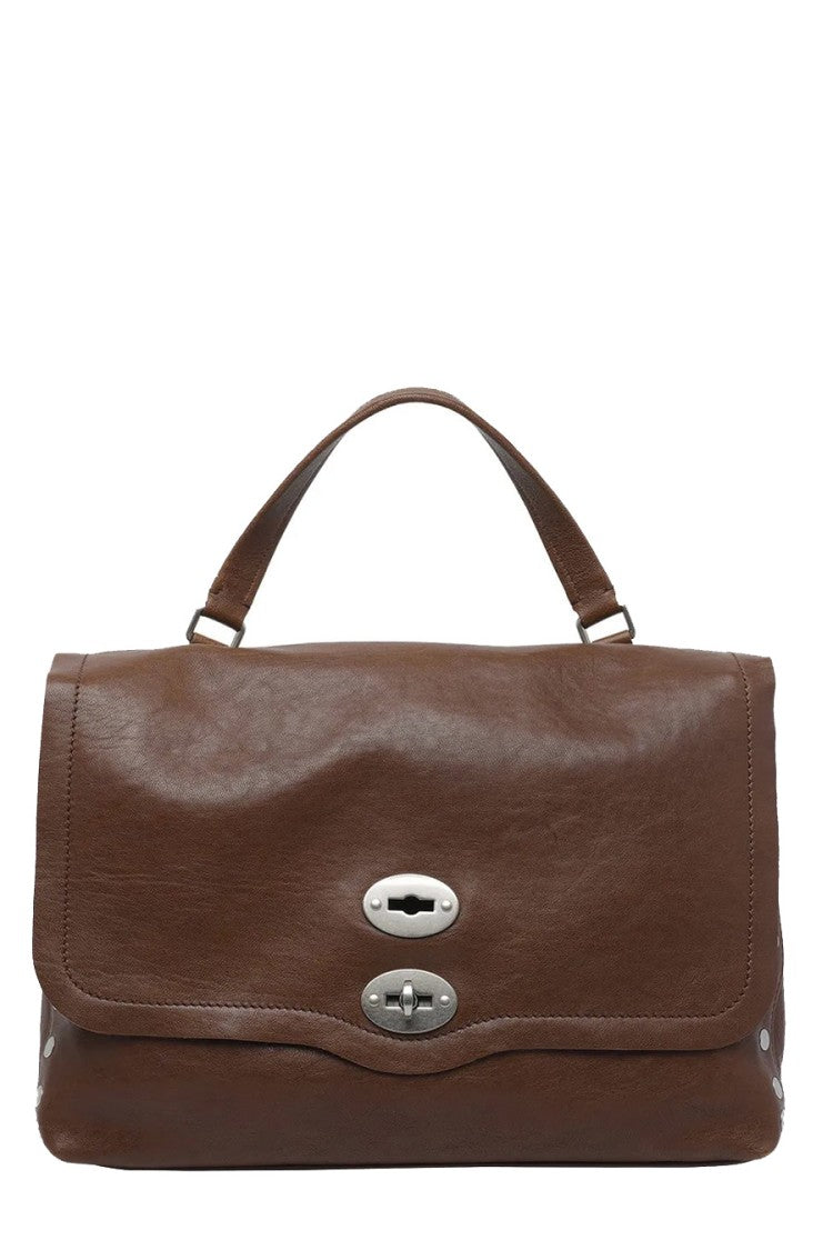 Zanellato Brown Leather Twist-Lock Flap Satchel Bag