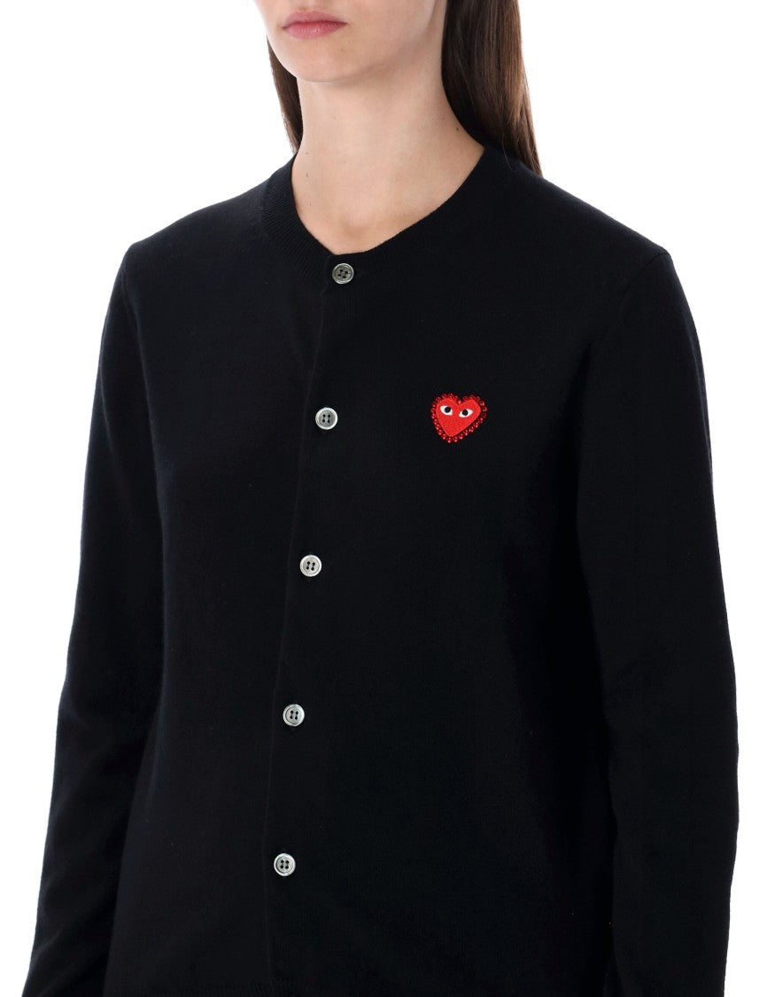 Comme Des Garçons Play Wool Cardigan With Red Crystal Heart