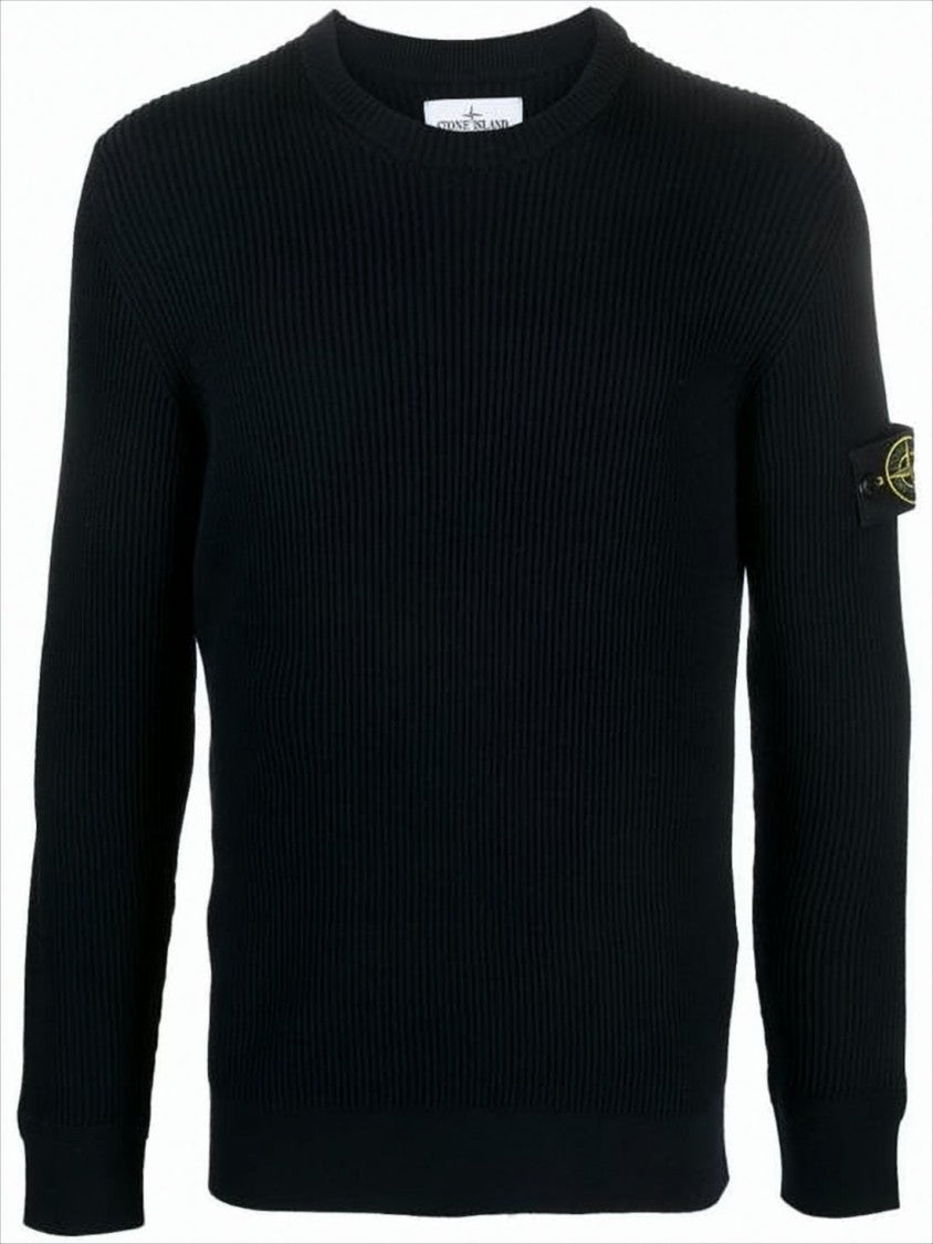 Stone Island Ribbed Knit Sweater With Distinctive Patch Logo