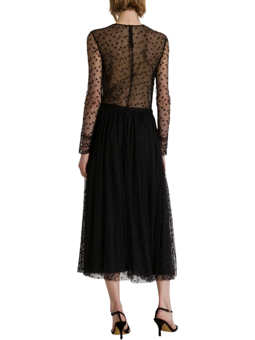 Alberta Ferretti Sheer Long-Sleeve Shirt With Delicate Polka Dot And Lace Details