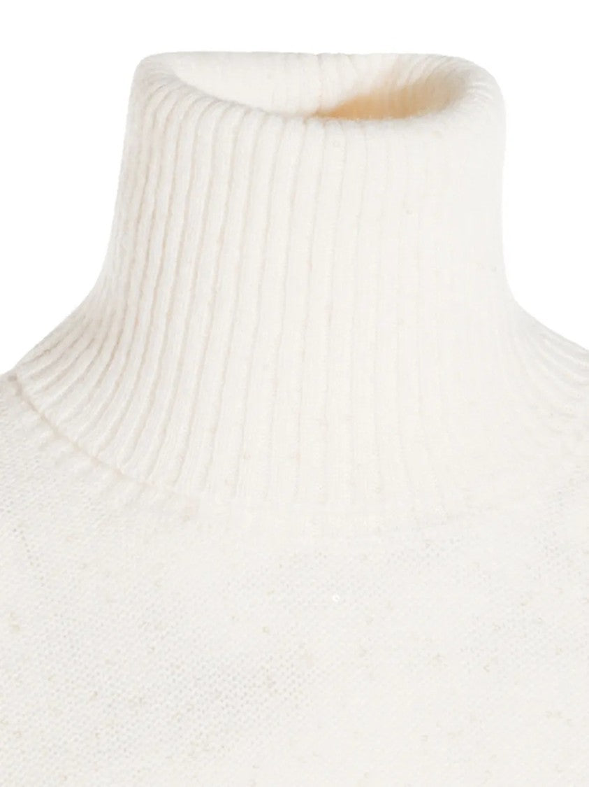 Fabiana Filippi Speckled Cream Turtleneck Sweater With Ribbed Details
