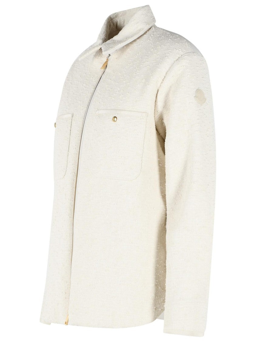 Moncler Padded Shirt Jacket In Ivory White Bouclé Cotton Blend