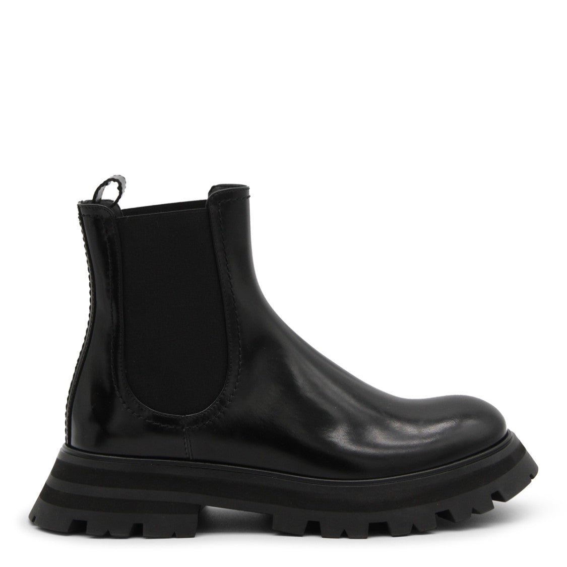 Alexander Mcqueen Black Leather Lug Rubber Boots