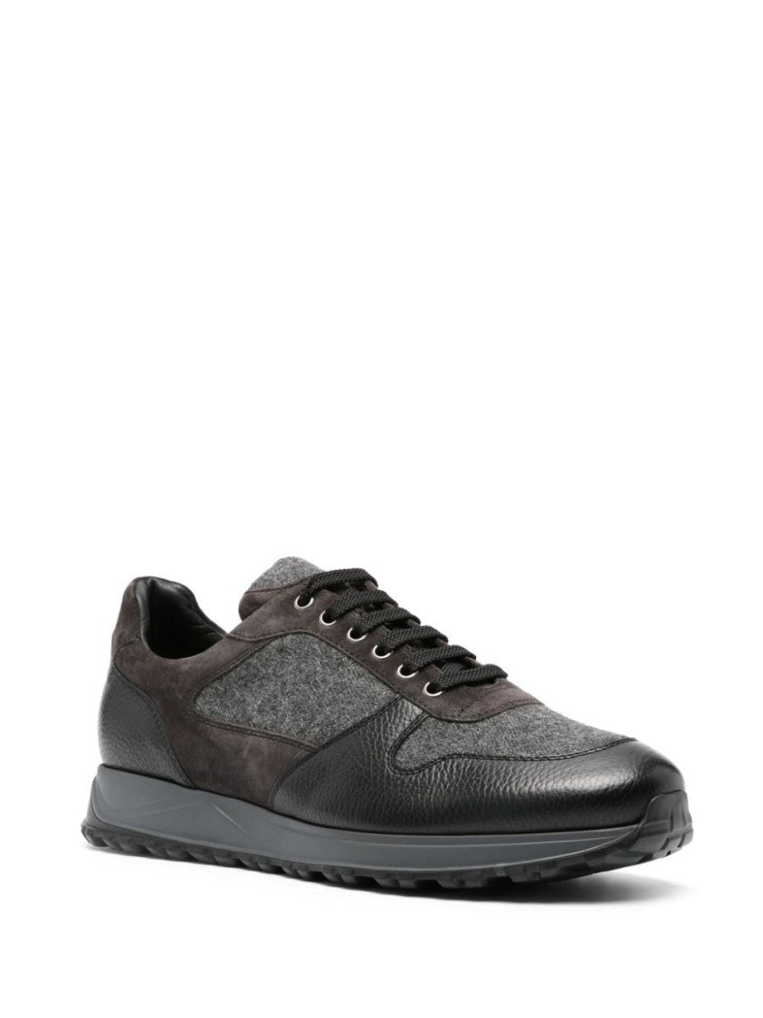 Doucal's Black/Anthracite Grey Panelled Sneakers