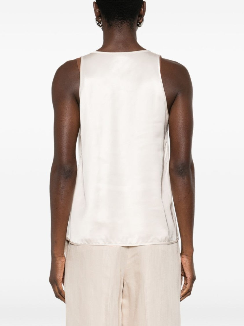 Peserico Scoop Neck Beige Sleeveless Top With Silky Texture