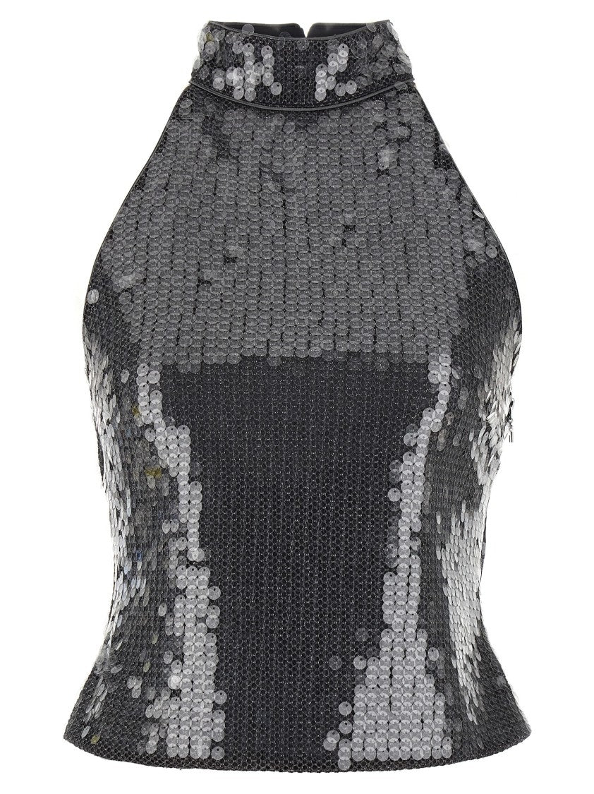 Rotate Birger Christensen Halterneck Sequin Mesh Top
