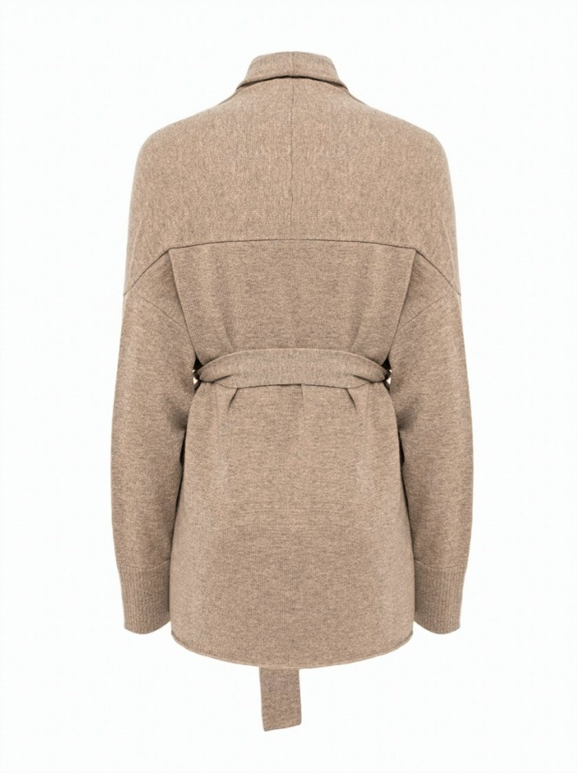 Alpha Studio Merino Cashmere Shawl-Collar Belted Cardigan