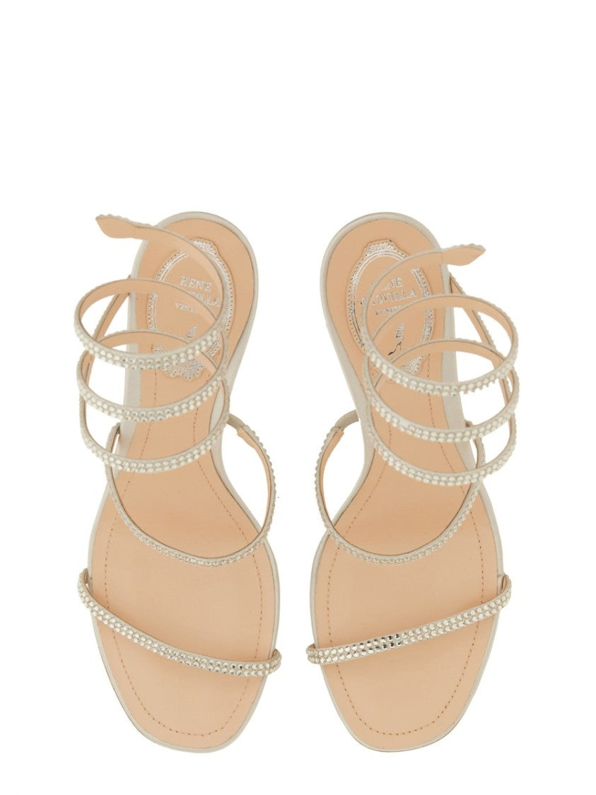 René Caovilla Rhinestone-Embellished Satin Sandals