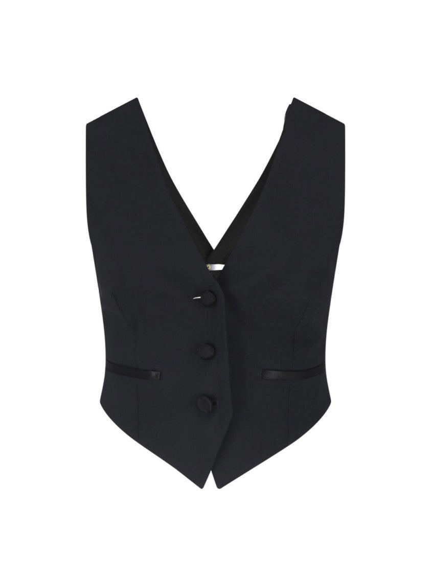 Dondup Black Bistretch Canvas V-Neck Vest