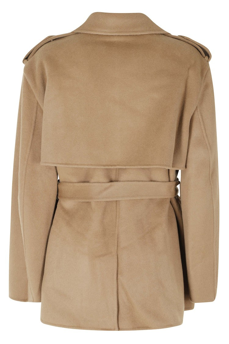 Ivy & Oak Camel Pointed Collar Short Double-Breasted Wool Coat