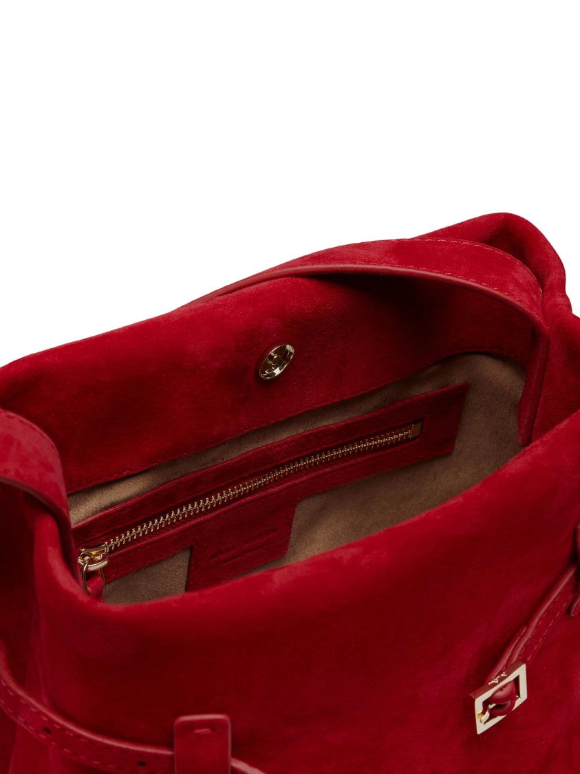 Manu Atelier Red Suede Slim Belt Detail Shoulder Bag
