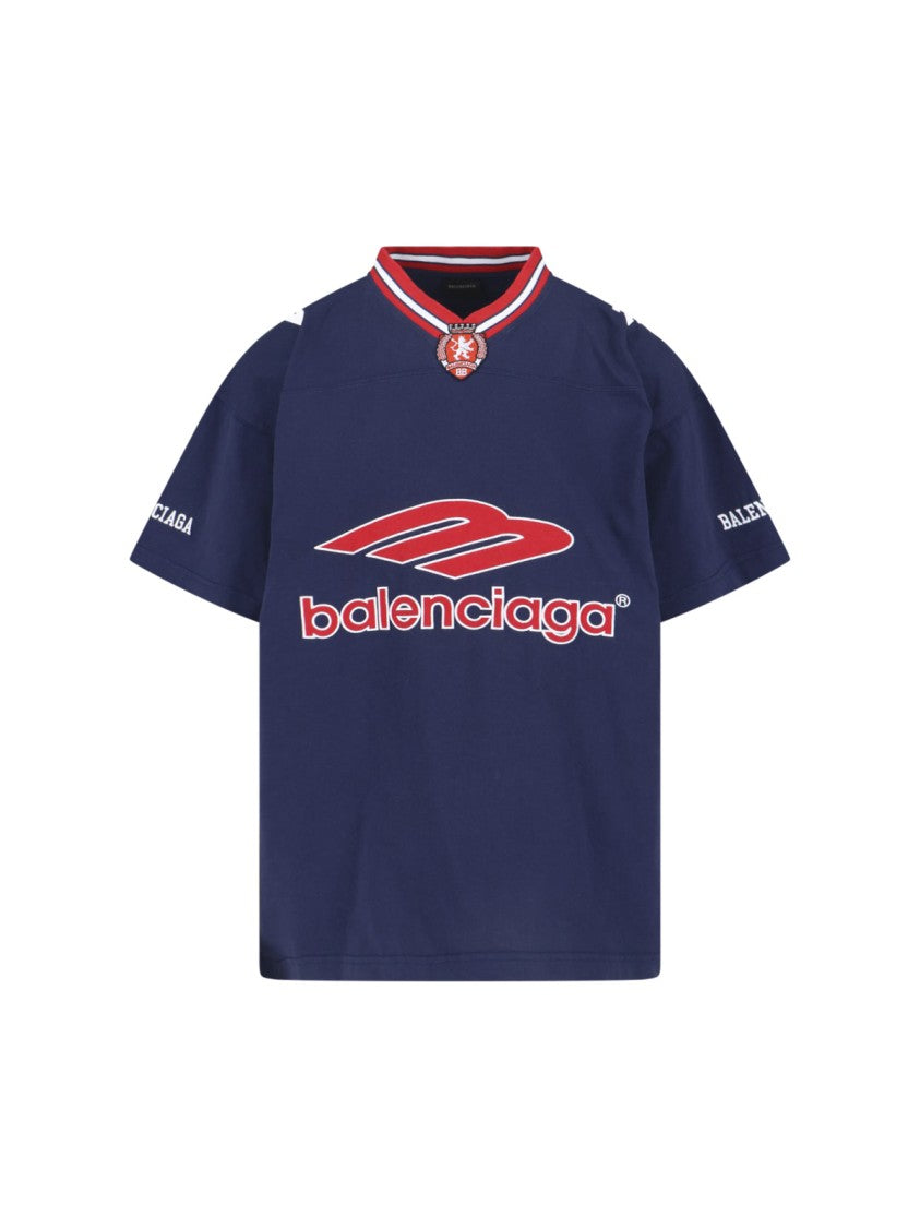 Balenciaga 3B Football V-Neck Cotton Logo T-Shirt