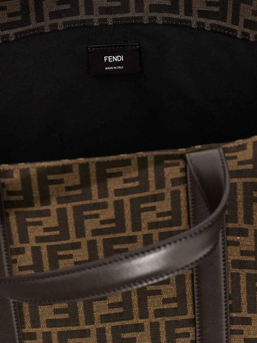 Fendi Rectangular 'Ff' Jacquard Tote Bag With Leather Details