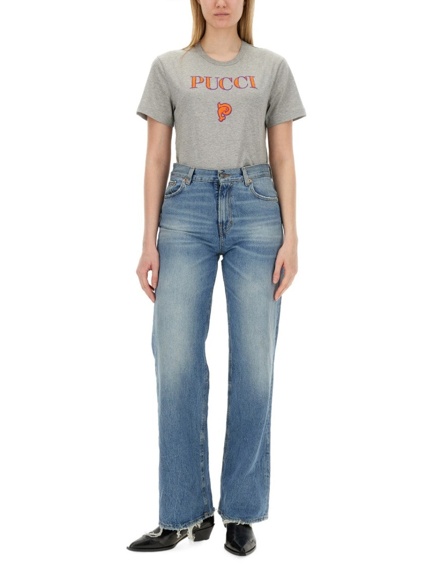 Pucci Grey Logo T-Shirt With Classic Crew Neckline