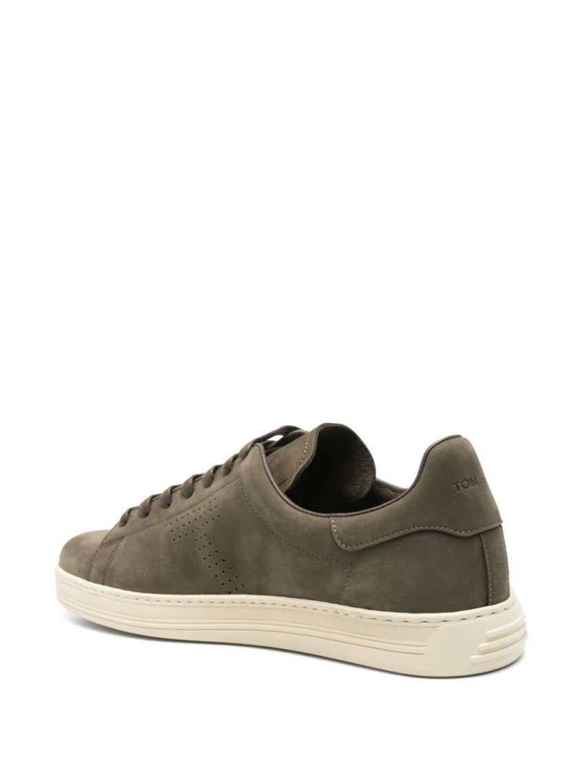 Tom Ford Green Suede Sneakers With Perforated Logo Detailing