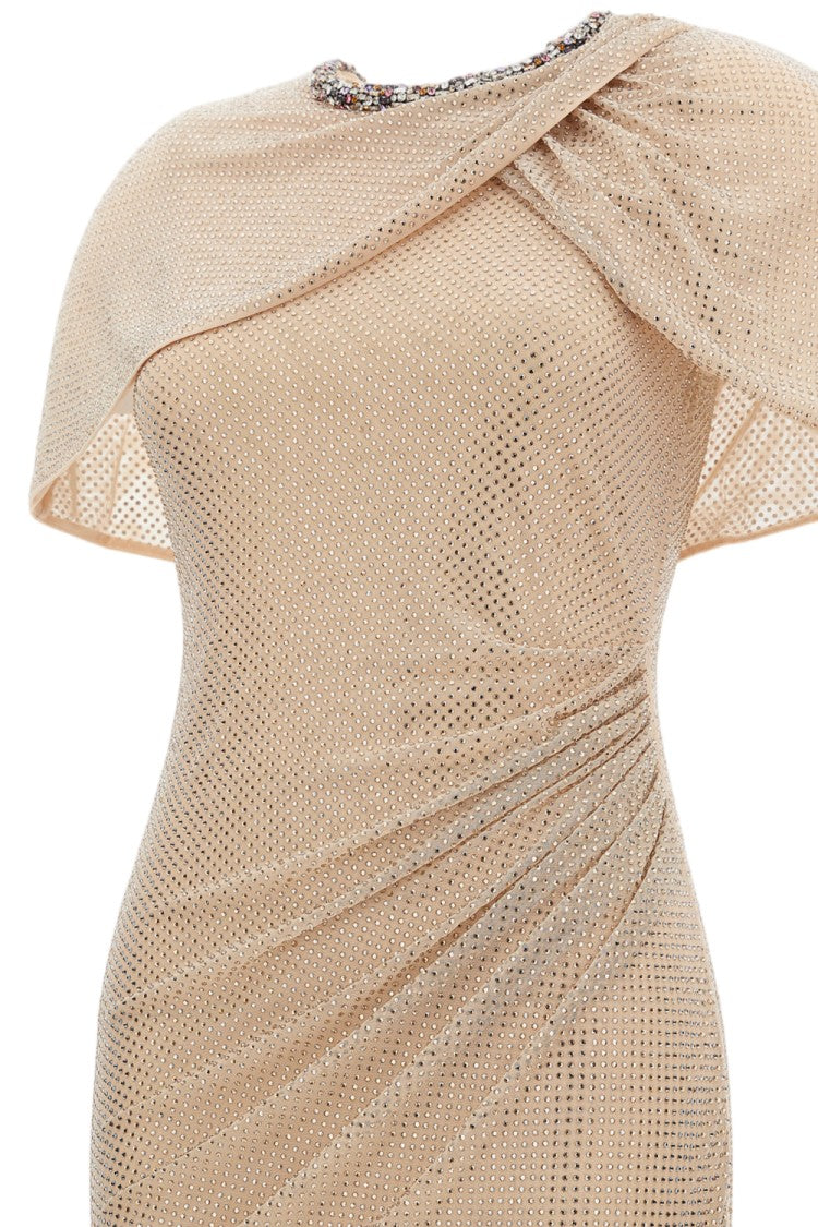 Self-Portrait Champagne Rhinestone Maxi Dress