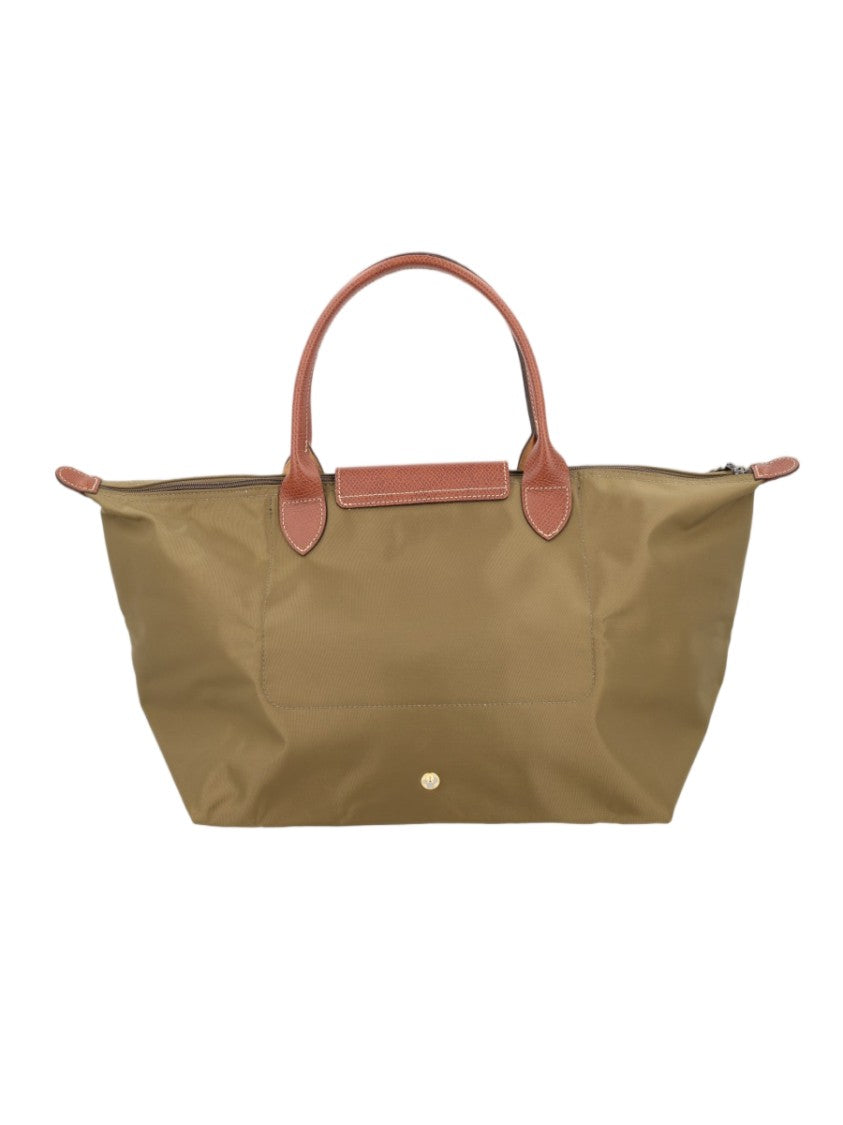 Longchamp Rectangular Tote Bag In Olive With Leather Accents