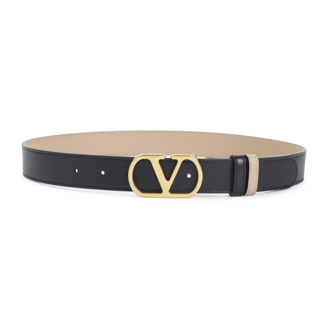 Valentino Garavani Black Calf Leather Belt With Gold-Tone Logo Buckle