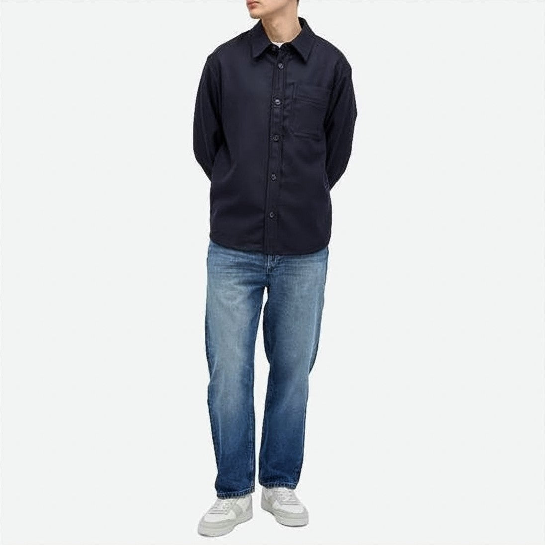 A.P.C. Classic Blue Long-Sleeve Button-Down Shirt With Structured Collar