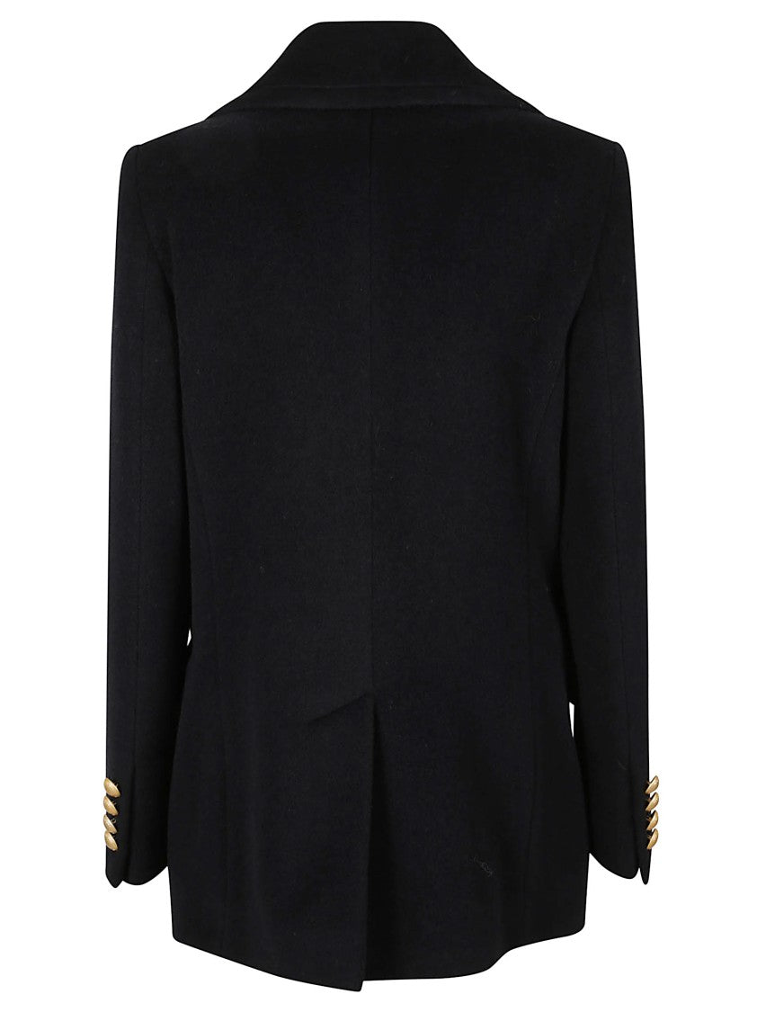 Tagliatore Tailored Black Double-Breasted Coat With Gold-Tone Buttons