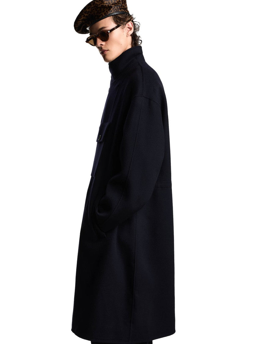 Emporio Armani Midnight Blue Double-Breasted Coat With High Collar