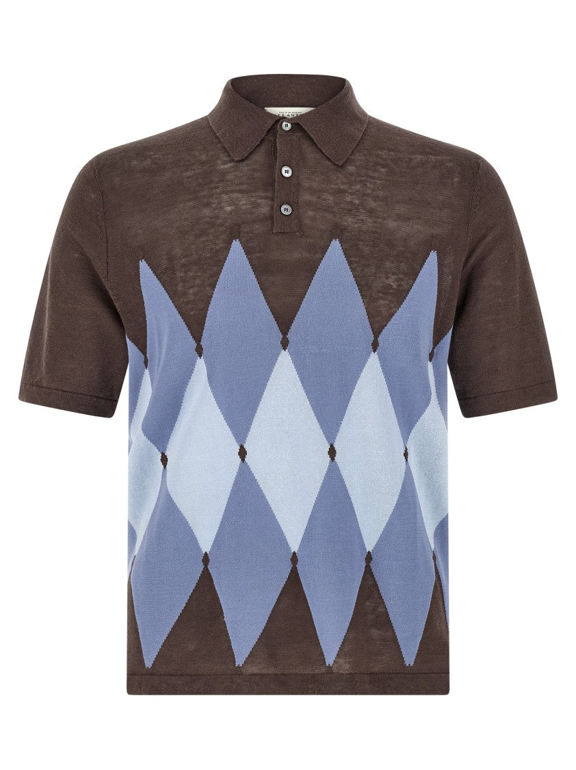 Ballantyne Argyle Pattern Polo Shirt In Linen-Cotton Blend