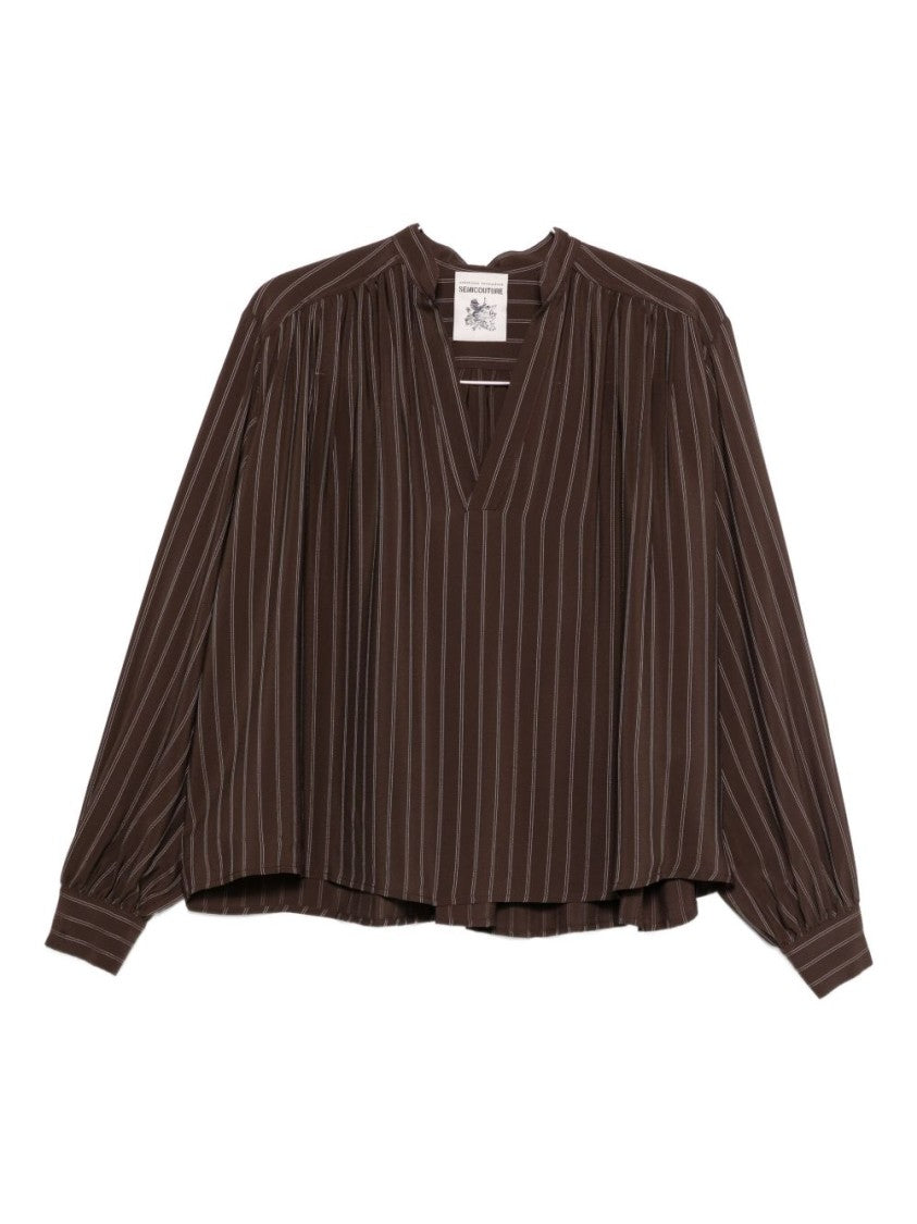 Semi Couture Brown Blouse With Vertical Pinstripes