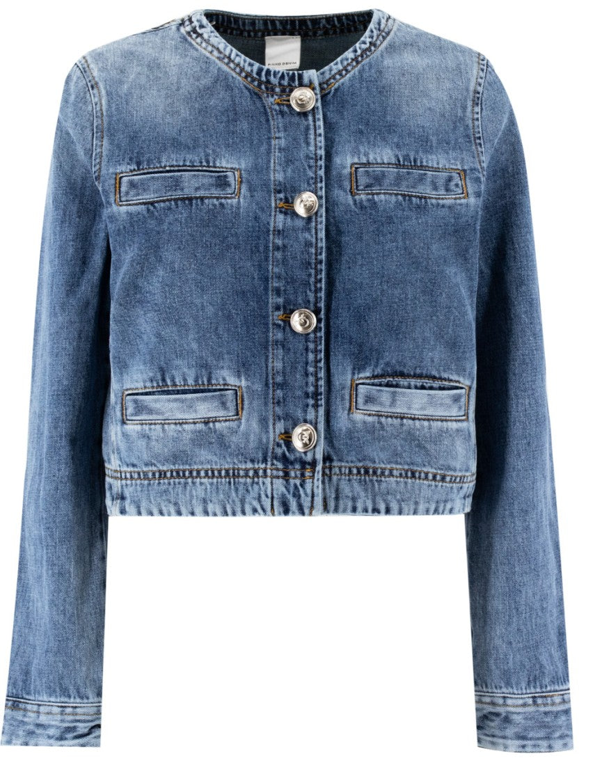 Pinko Cropped Vintage Effect Denim Jacket