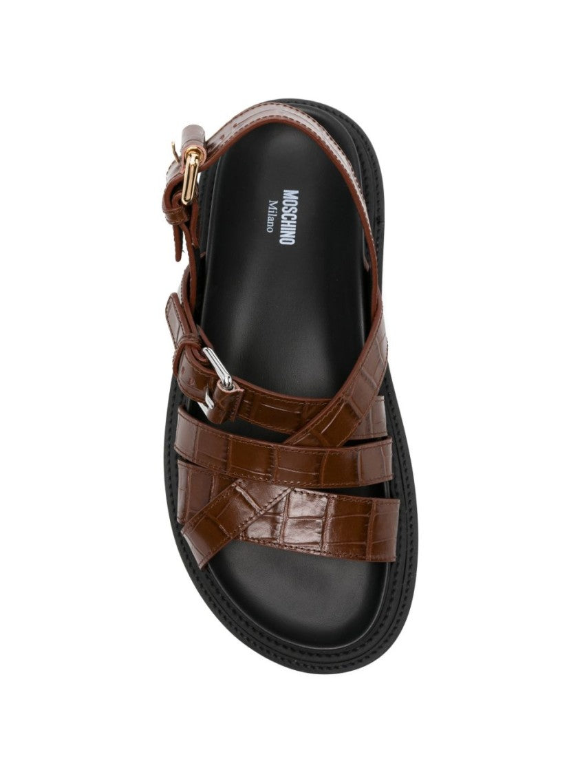 Moschino Brown Buckle Strap Sandals
