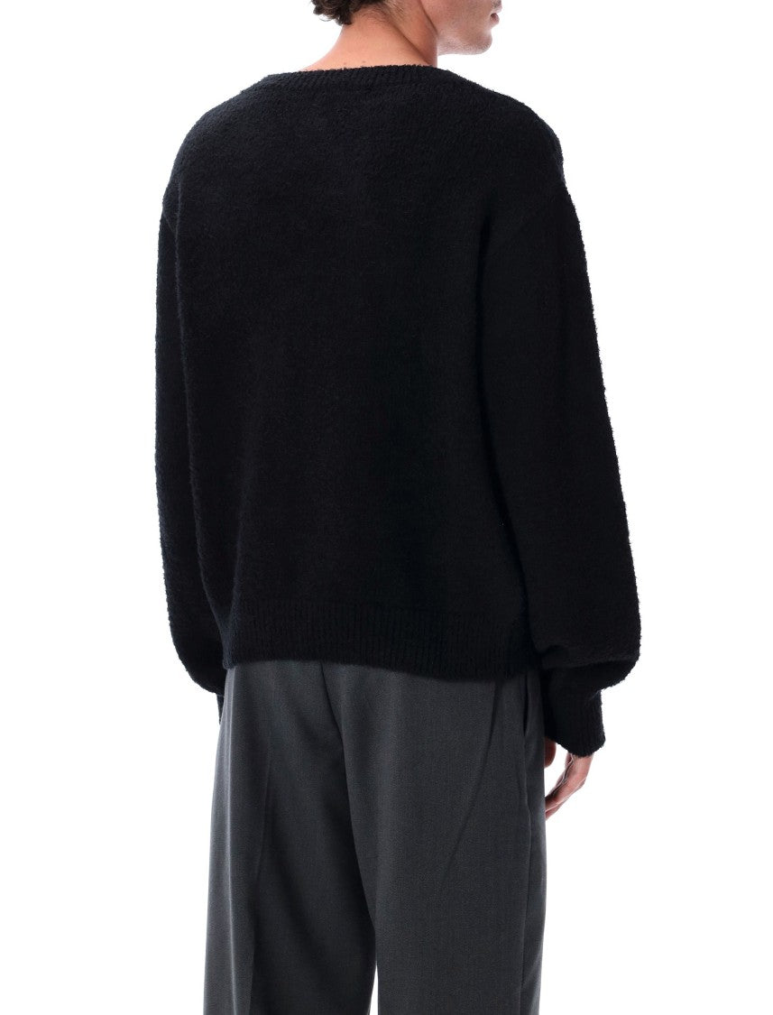 Mfpen Fuzzy Black V-Neck Organic Cotton Sweater