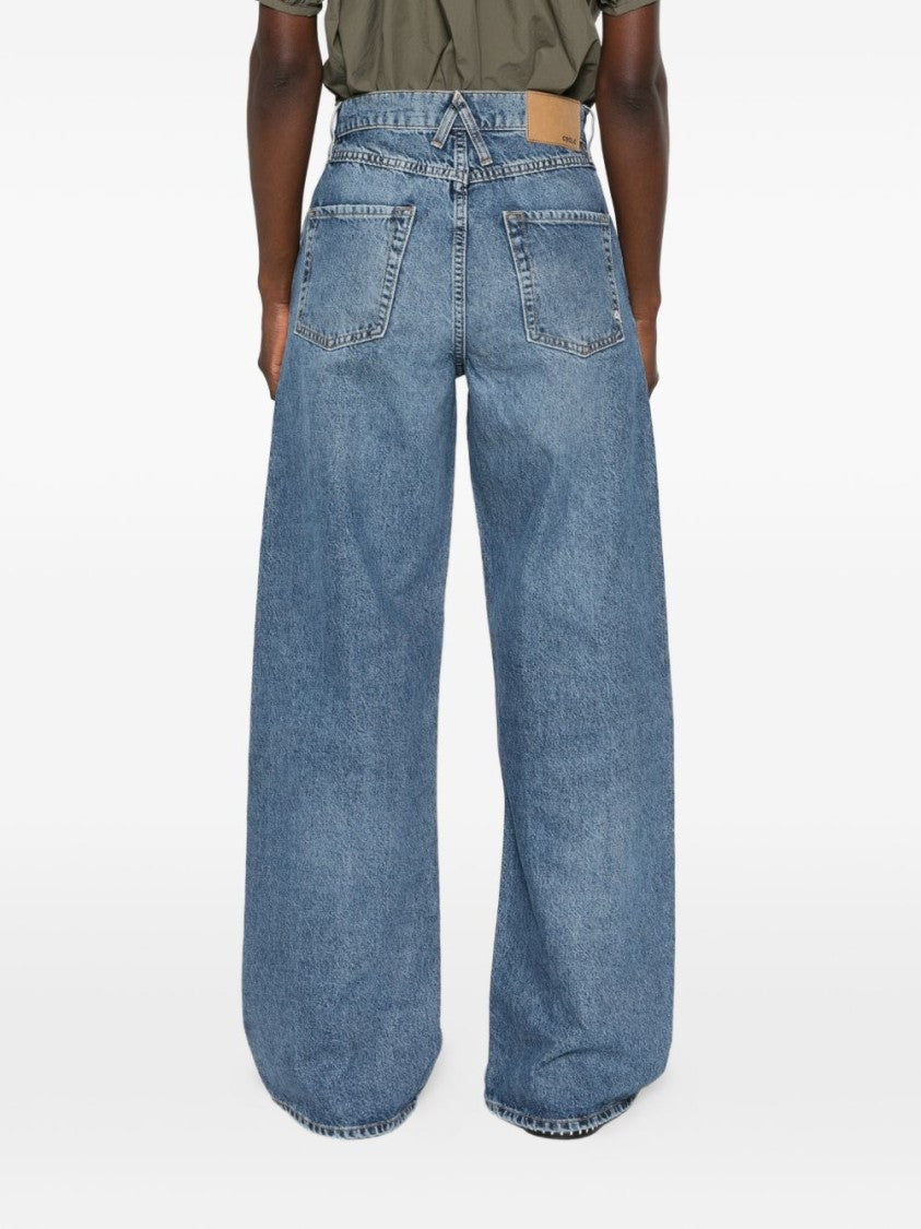 Cycle Light Blue Wash High-Waisted Wide-Leg Denim Jeans