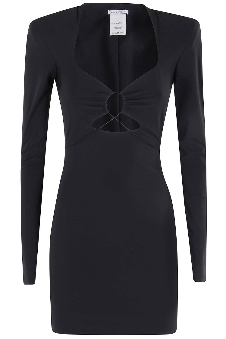 Amazuin Structured Black Mini Dress With Cut-Out Neckline