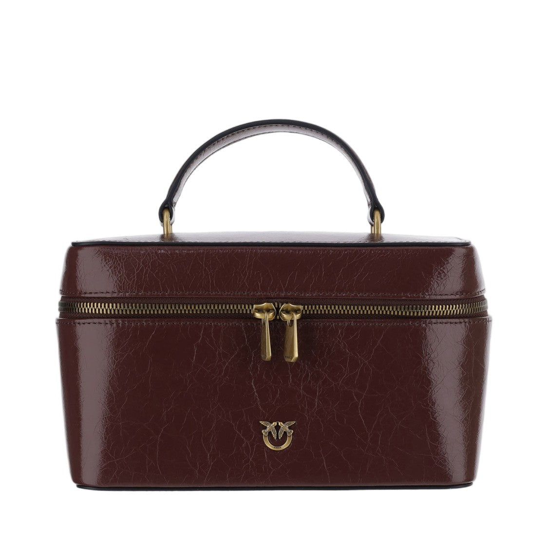 Pinko Brown Love Birds Lambskin Vanity Bag