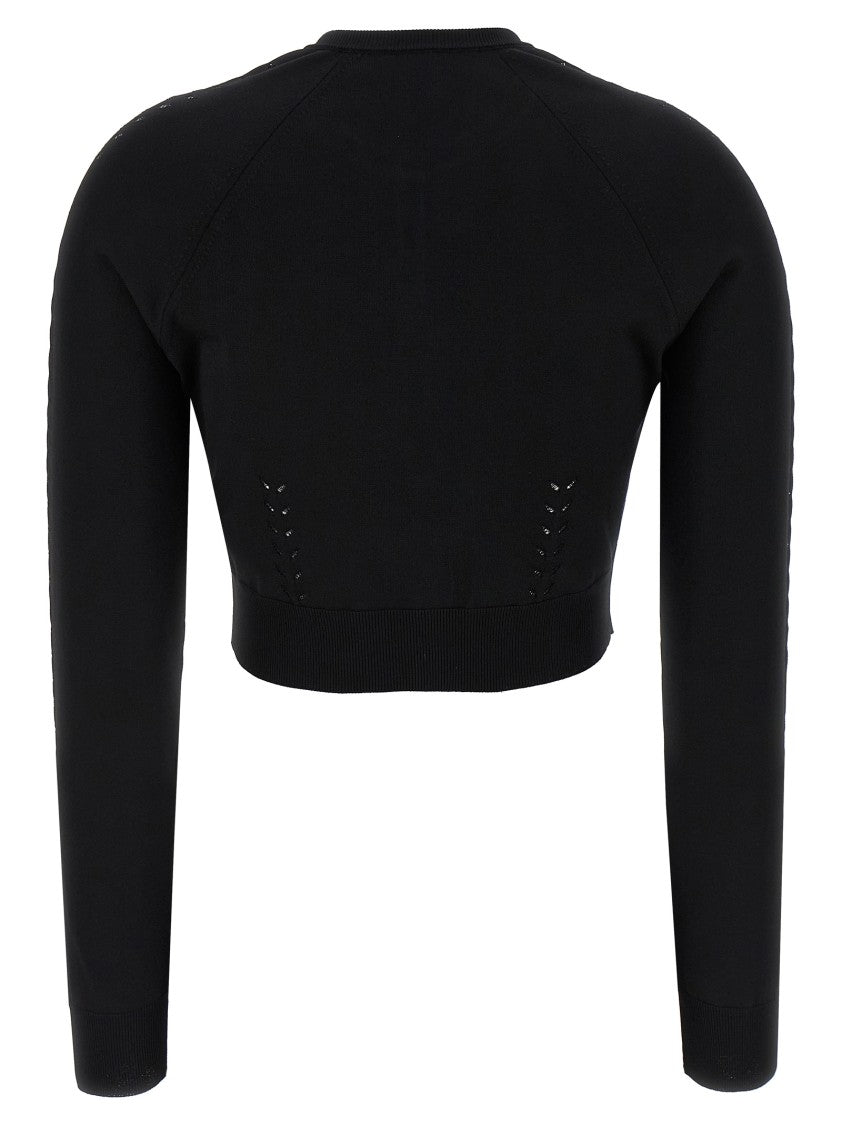 Dolce & Gabbana Cropped Black Viscose Cardigan With Button Closure And Intricate Detailing
