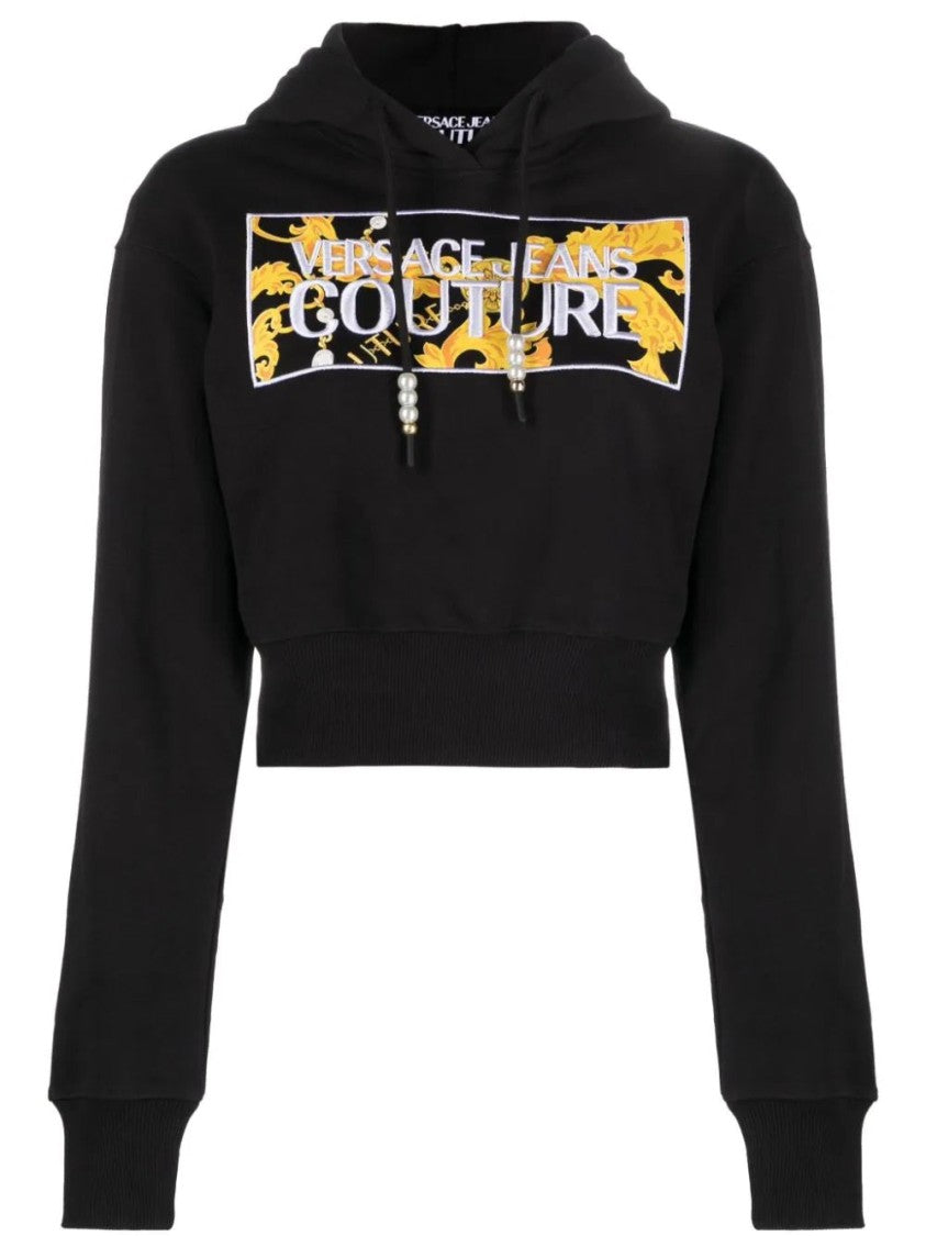 Versace Jeans Couture Cropped Black Sweatshirt With Bold Logo