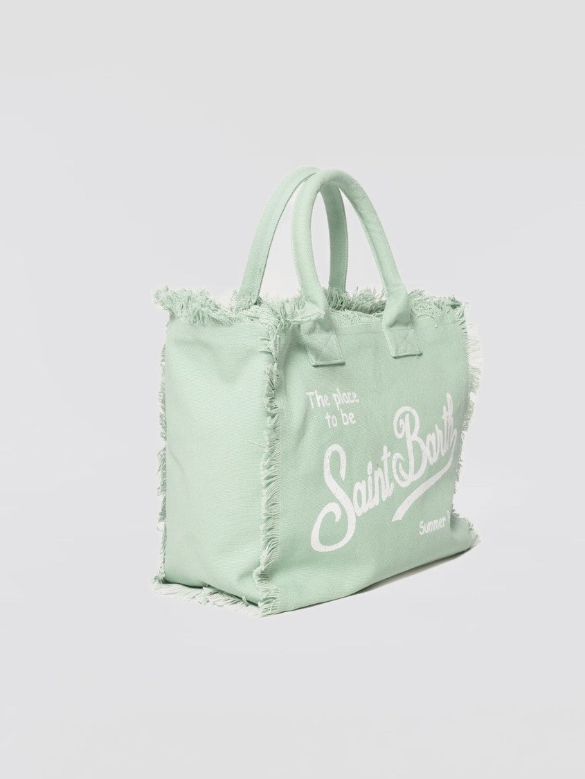 Mc2 Saint Barth Pastel Green Tote Bag With Frayed Edges