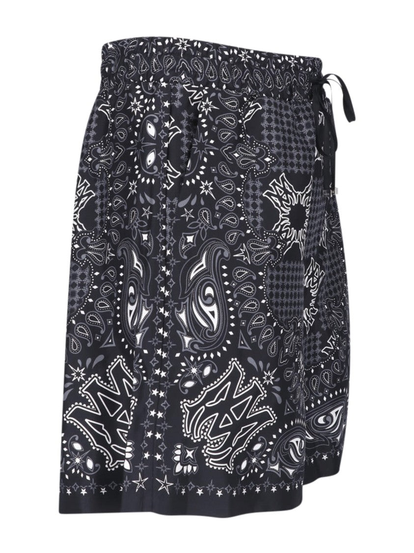 Amiri Black And White Paisley Print Shorts