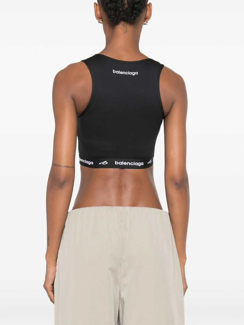 Balenciaga Cropped Black Bra Tank Top With Logo Detail