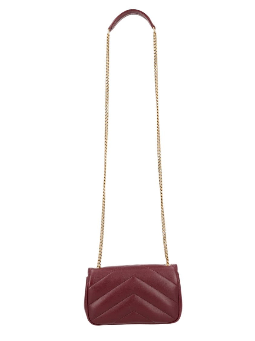 Saint Laurent Quilted Burgundy Mini Shoulder Bag With Chain Strap