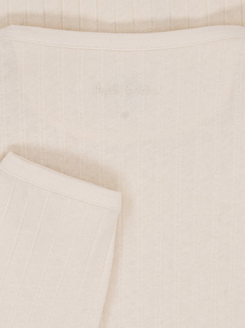 Paul Smith White Linen-Blend Long Sleeve Ribbed Knit Top