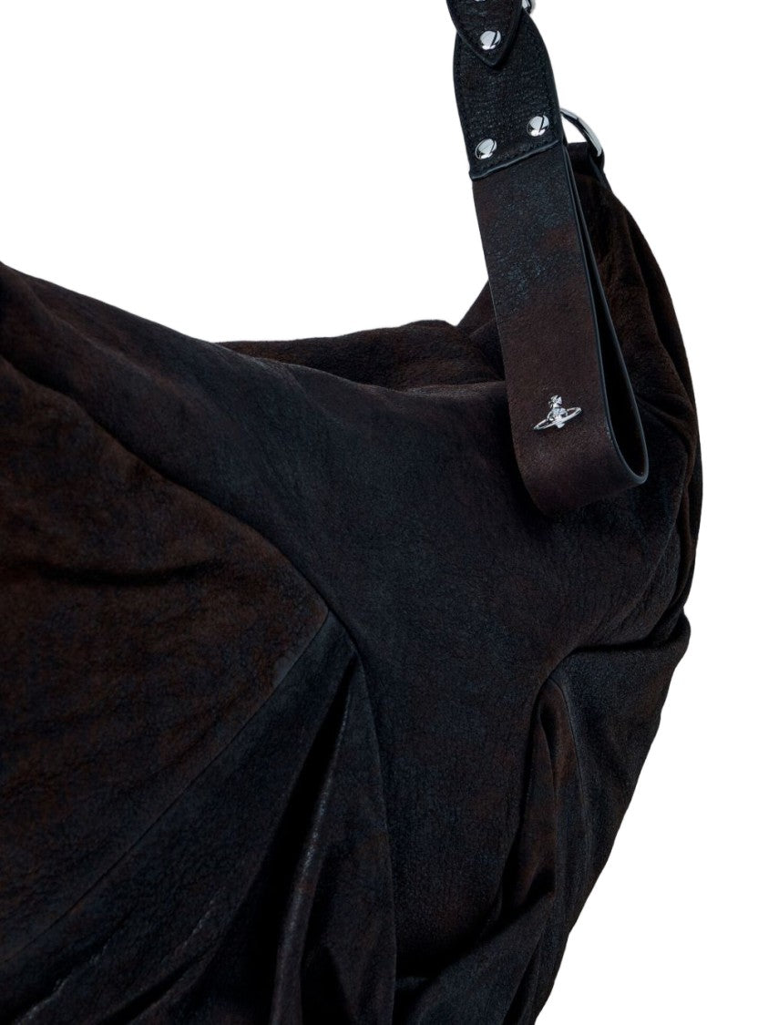 Vivienne Westwood Brown Slouchy Gathered Leather Crescent Bag